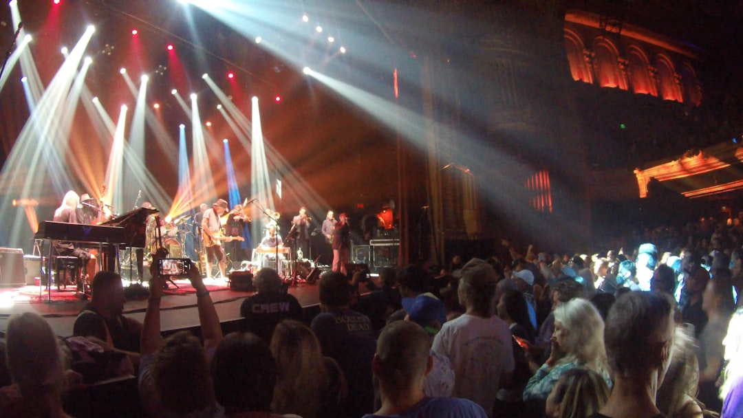 Band playing on a stage with event production lighting and sound in San Francisco