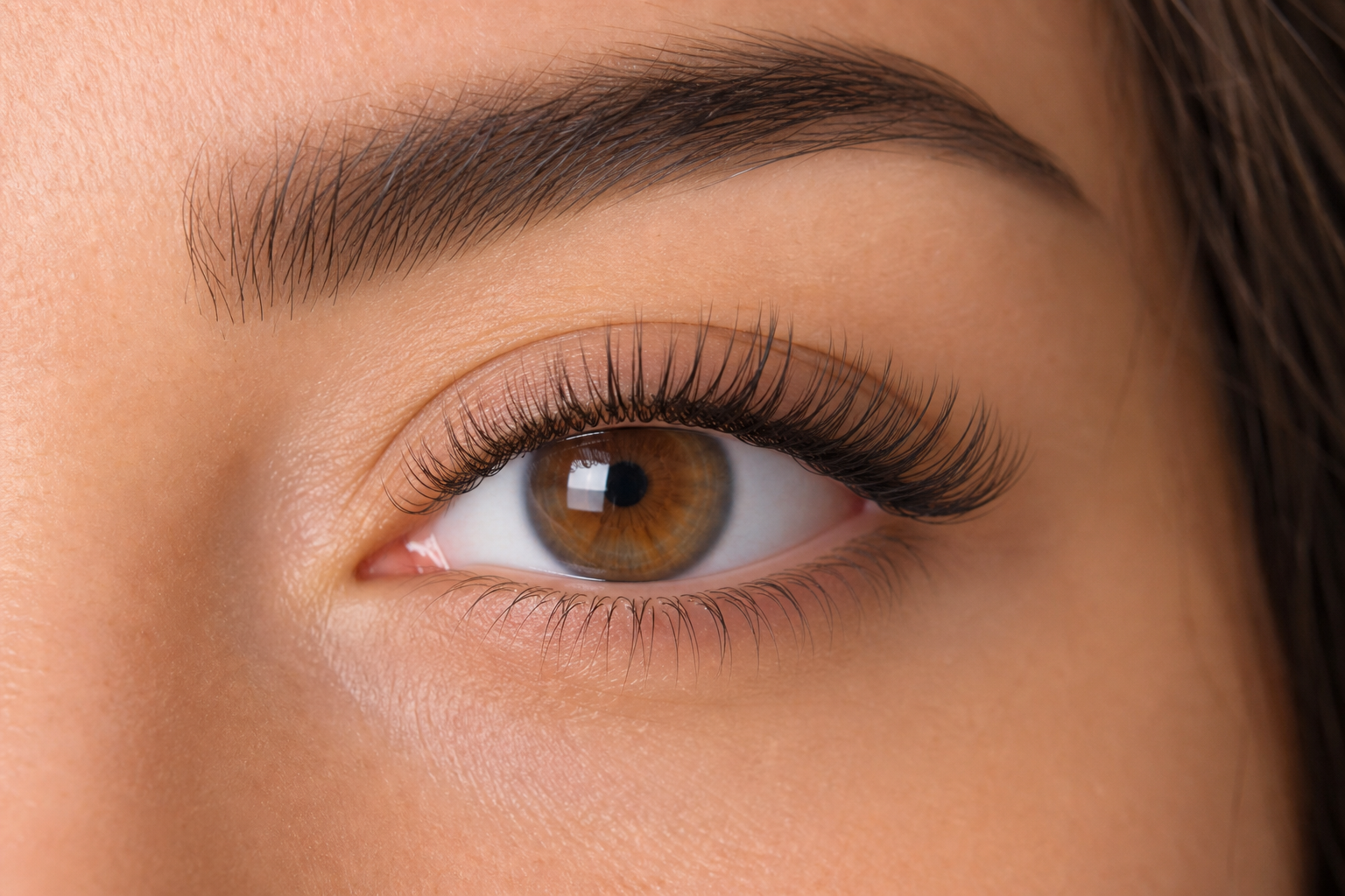 Close-up of classic lash extensions showing natural, lengthened lashes