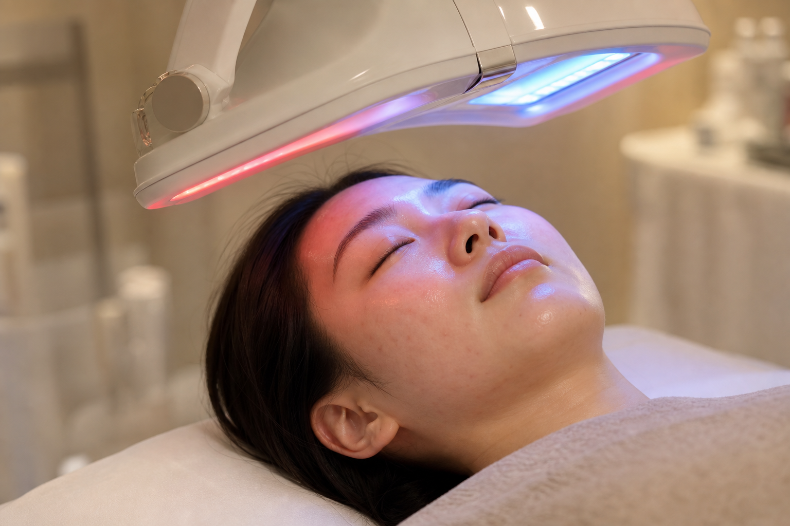DPL Milk-Light Therapy session for acne treatment at a professional skincare studio