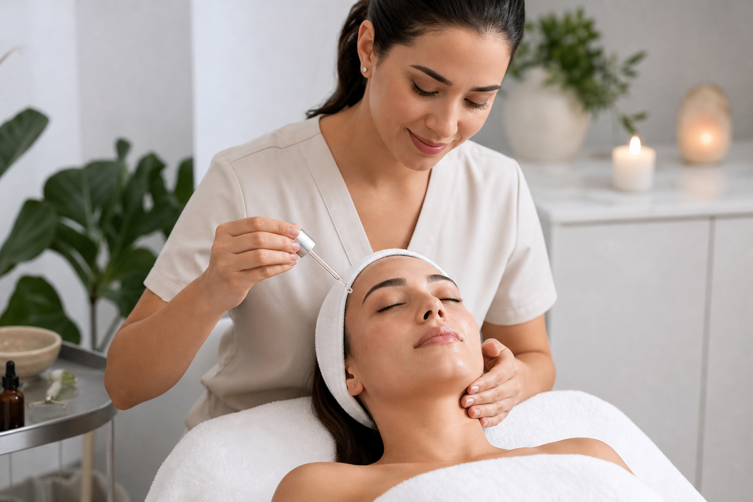 Post-wax soothing serum application after facial waxing treatment