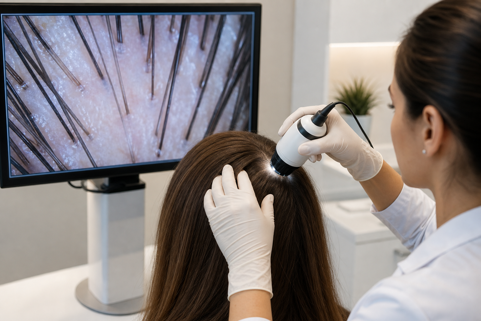 Before and after comparison of scalp health improvement with hydrogen therapy