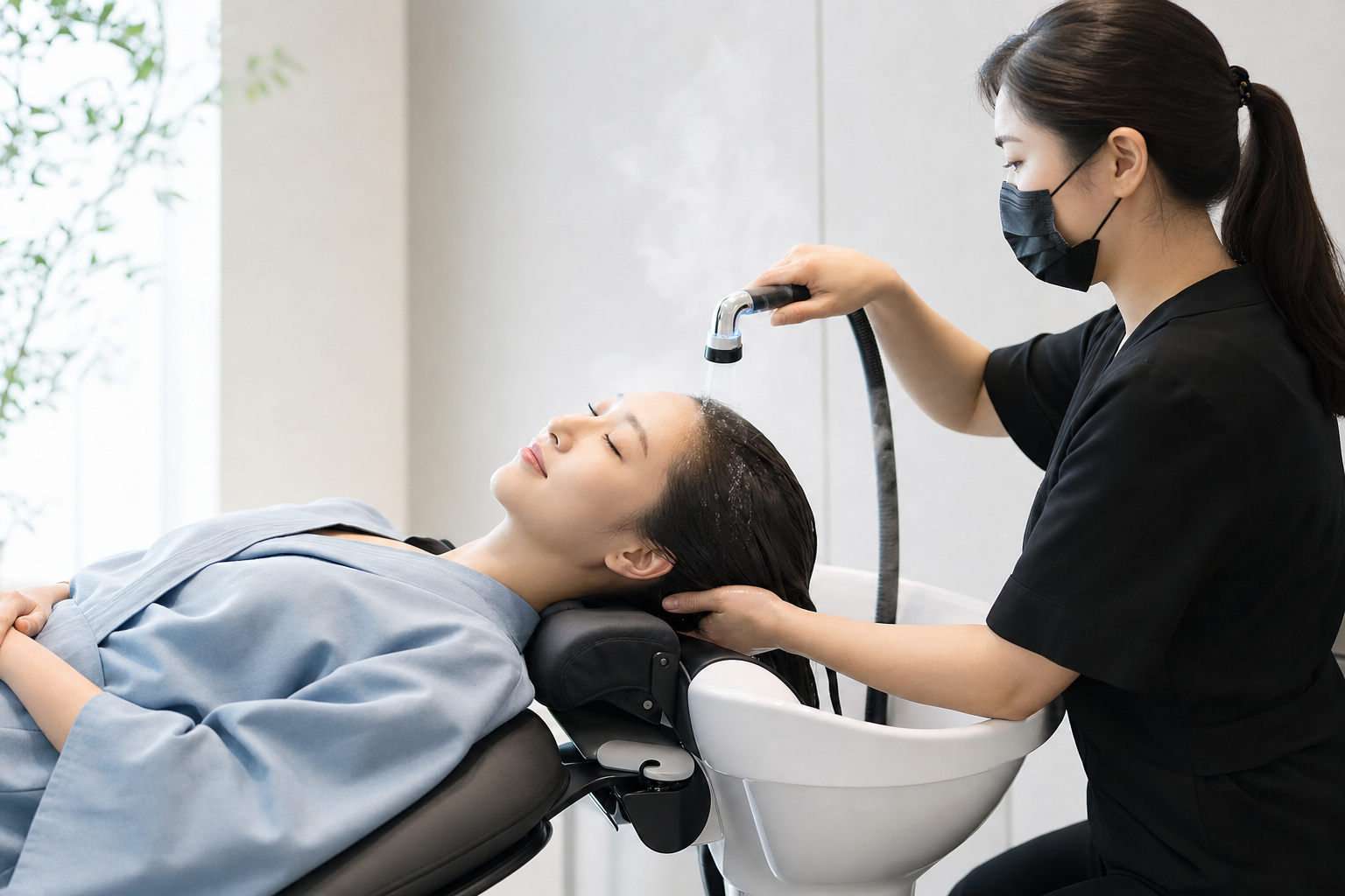 Professional CO2 scalp treatment session at a modern head spa in Sunnyvale