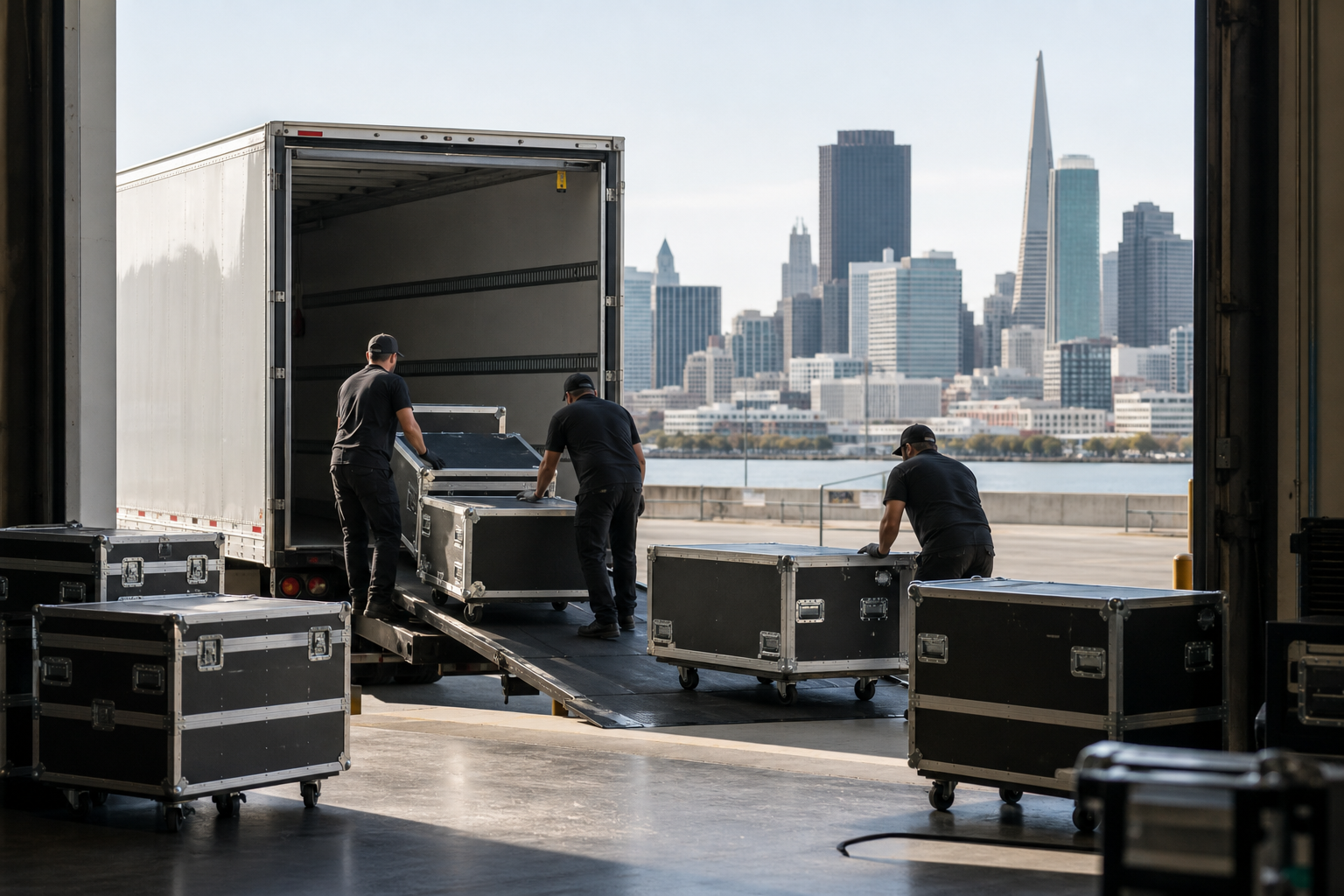 AV equipment freight delivery at San Francisco corporate event venue