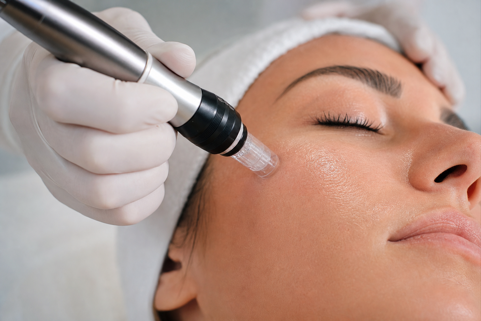 Microneedling treatment for acne scars in a professional medical spa