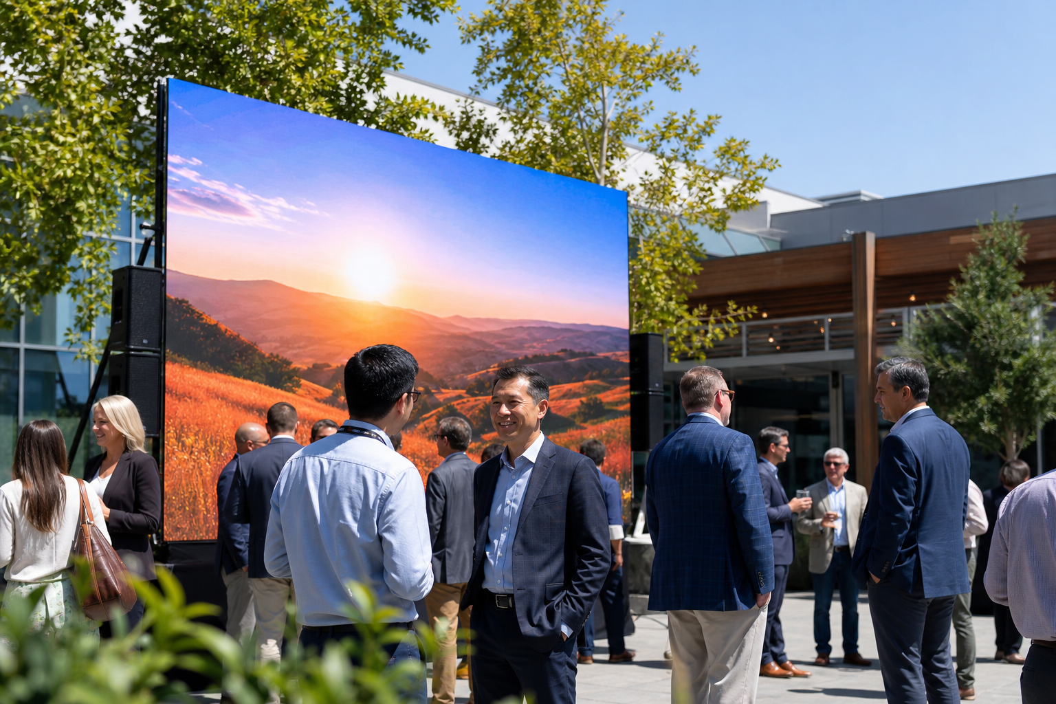 Outdoor LED screen rental setup at East Bay corporate event in daylight