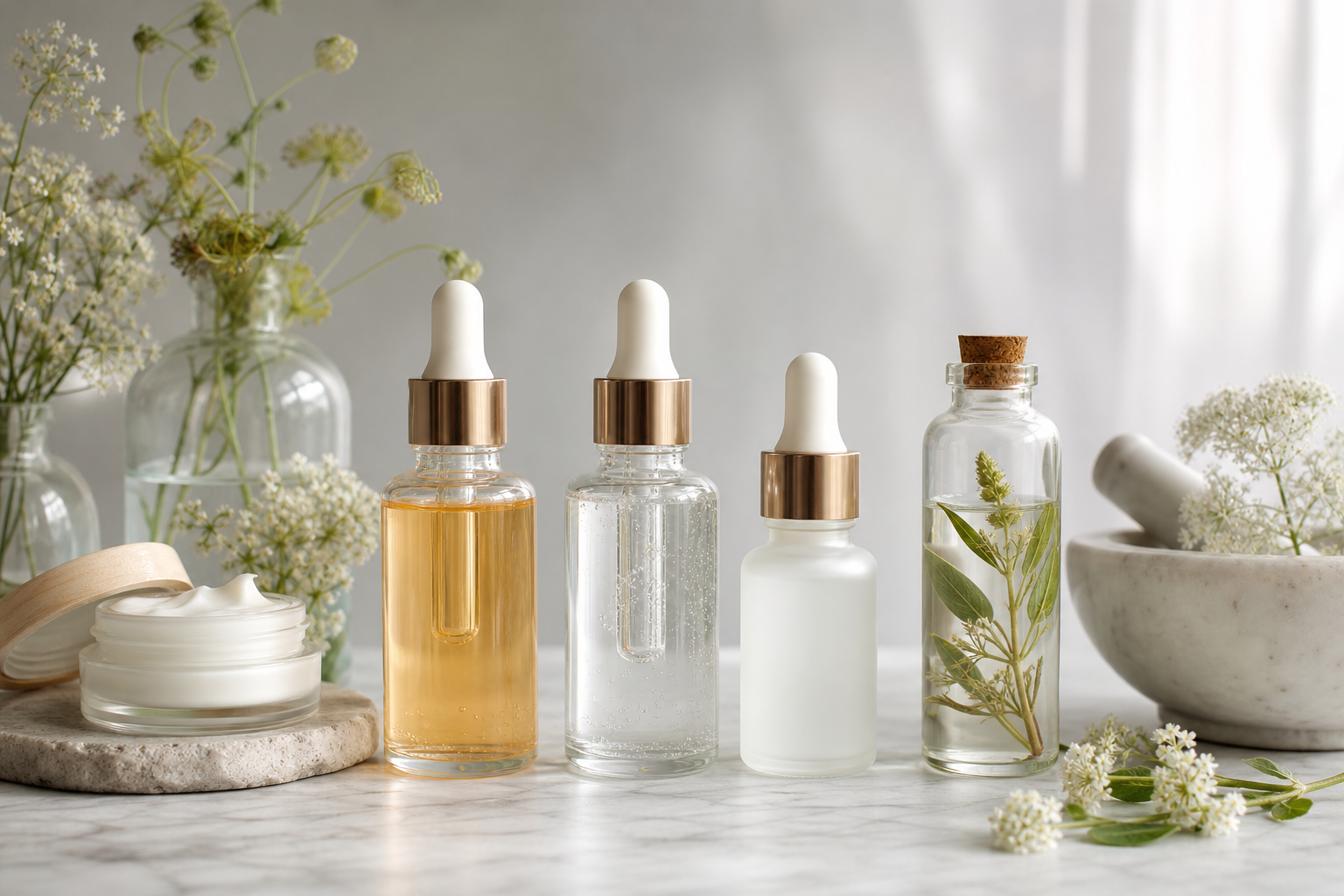 Natural skincare products safe for pregnancy with botanical ingredients