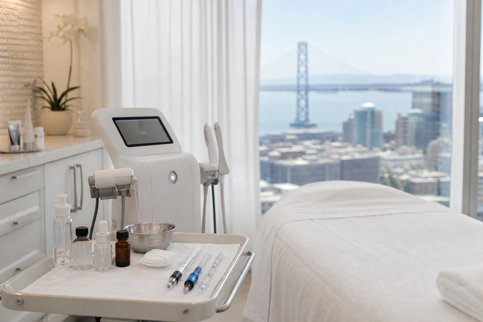Clinical aesthetic treatment room in San Francisco med spa with professional-grade anti-aging equipment