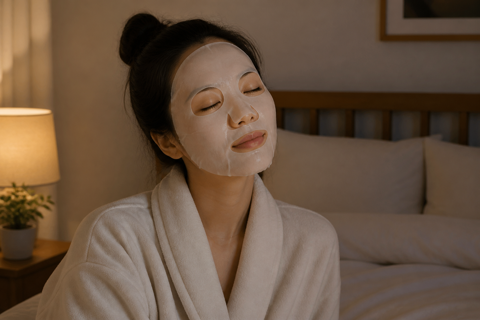 Sheet mask skincare step at home between facials
