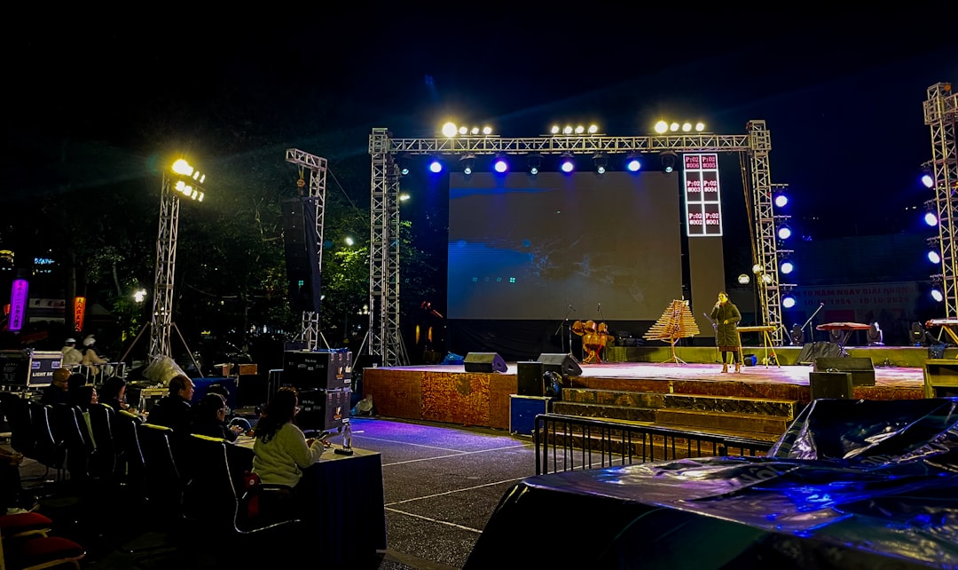 Outdoor stage with LED video wall screen at night event