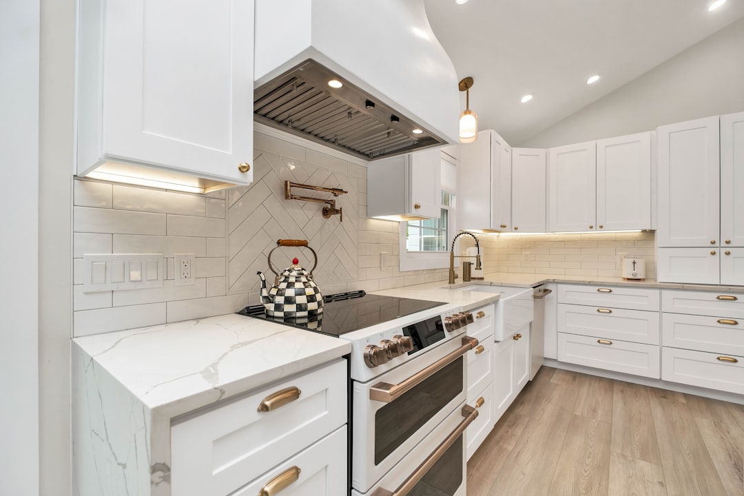 White painted kitchen cabinets with clean finish